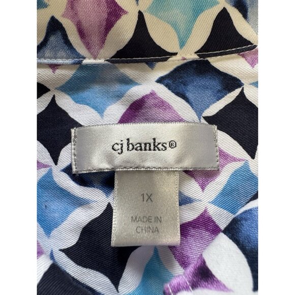 CJ Banks Jacket Women Size 1X Long Sleeve Button Down Cotton Blend Colorful City - Picture 3 of 12